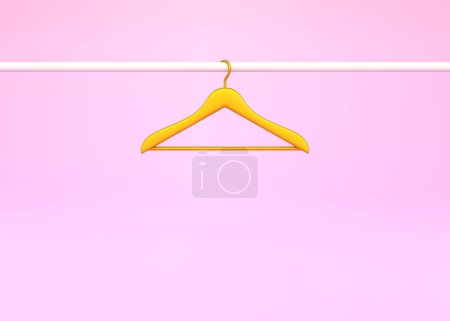 Téléchargez les photos : Porte-vêtements blanc avec cintre doré isolé sur fond rose. Reproduction 3D Illustration 3D - en image libre de droit