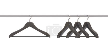 Photo for Rack with black clothes hangers isolated on white background. 3D rendering 3D illustration - Royalty Free Image