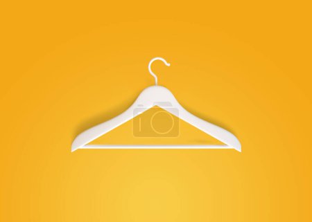 Photo for White hanger on a yellow background with copy space. Top view. 3D rendering 3D illustration - Royalty Free Image