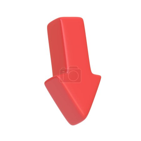 Photo for Red arrow downwards isolated on white background. 3D icon, sign and symbol. Cartoon minimal style. 3D Rendering Illustration - Royalty Free Image