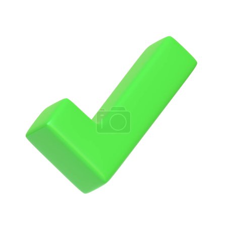Photo for Green check mark isolated on white background. 3D icon, sign and symbol. Cartoon minimal style. 3D Rendering Illustration - Royalty Free Image