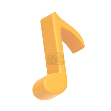 Photo for Music yellow note isolated on white background. 3D icon, sign and symbol. Cartoon minimal style. 3D Rendering Illustration - Royalty Free Image