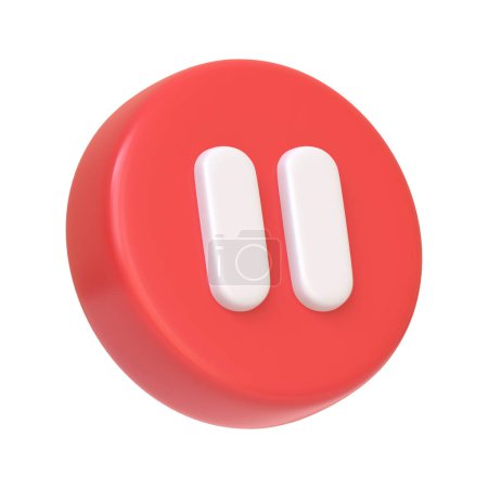 Foto de Botón rojo de pausa redonda aislado sobre fondo blanco. Icono 3D, signo y símbolo. Estilo minimalista de dibujos animados. Ilustración de representación 3D - Imagen libre de derechos