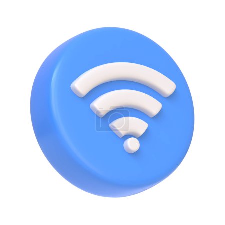 Téléchargez les photos : Icône réseau sans fil bleu ou technologie wifi isolé sur fond blanc. Icône, signe et symbole 3D. Dessin animé style minimal. Illustration de rendu 3D - en image libre de droit