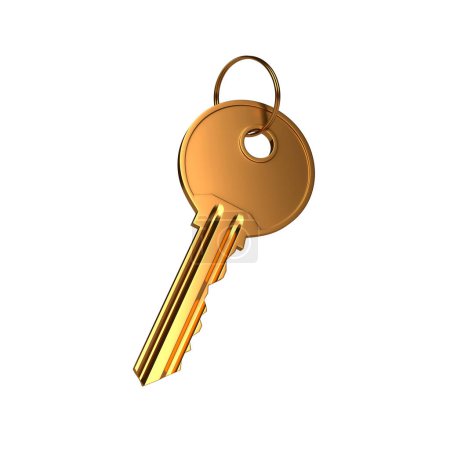 Photo for Gold key with ring isolated on white background. 3d render illustration - Royalty Free Image