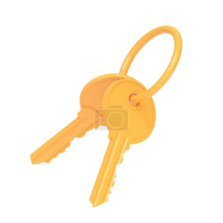 Foto de Ramo dorado de llaves aisladas sobre fondo blanco. Ilustración de representación 3D - Imagen libre de derechos