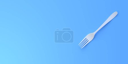 Photo for Fork on blue background. Top view. Home kitchen tools and accessories for cooking. 3d rendering 3d illustration - Royalty Free Image