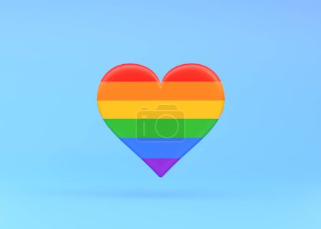 Téléchargez les photos : Le drapeau traditionnel de la communauté LGBT est placé sous la forme d'un cœur, symbolisant la liberté d'amour et d'autodétermination sur un fond bleu avec espace de copie. 3d rendu illustration 3d - en image libre de droit