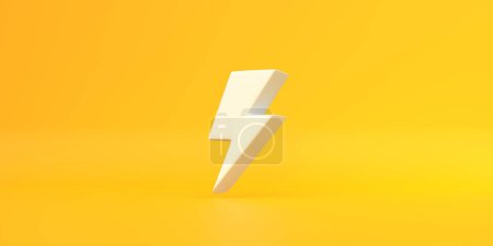 Photo for White Lightning bolt icon on yellow background. Flash icon. Charge flash icon. Thunder bolt. Lighting strike. Minimalism concept. 3D rendering illustration - Royalty Free Image