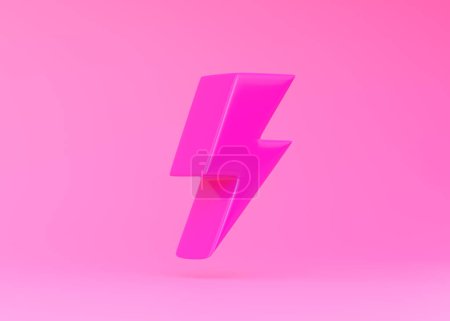 Photo for Pink Lightning bolt icon on pink background. Flash icon. Charge flash icon. Thunder bolt. Lighting strike. Minimalism concept. 3D rendering illustration - Royalty Free Image