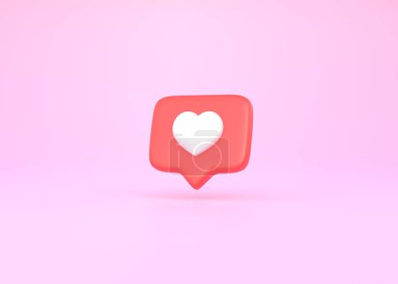 Photo for Heart in speech bubble icon on a pink background. Love like heart social media notification icon. Emoji, chat and Social Network. 3d rendering, 3d illustration - Royalty Free Image