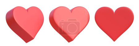 Téléchargez les photos : Ensemble de coeurs rouges plats isolés sur fond blanc. Comme un signe. rendu 3D, illustration 3D - en image libre de droit