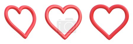 Photo for Set of empty red hearts isolated on white background. Like sign. 3D rendering, 3D illustration - Royalty Free Image