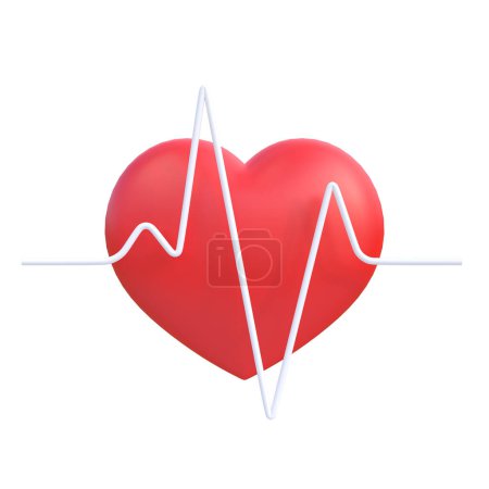 Photo for Red heart with white pulse line icon isolated on a white background. Heart pulse. Heartbeat lone, cardiogram. Cardiac assistance, pulse beat measure, medical healthcare concept. 3d rendering - Royalty Free Image