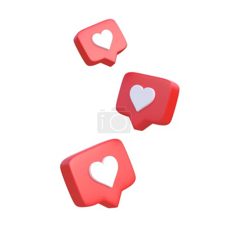 Téléchargez les photos : Cœur dans la parole bulle icône isolée sur un fond blanc. Amour comme coeur icône de notification de médias sociaux. Emoji, chat et réseau social. rendu 3d, illustration 3d - en image libre de droit