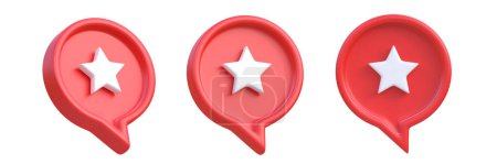 Photo for Set of stars in speech bubble icon isolated on a white background. Love like heart social media notification icon.  Emoji, chat and Social Network. 3d rendering, 3d illustration - Royalty Free Image
