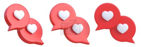 Téléchargez les photos : Ensemble de coeur dans l'icône de bulle de parole isolé sur un fond blanc. Amour comme coeur icône de notification de médias sociaux. Emoji, chat et réseau social. rendu 3d, illustration 3d - en image libre de droit