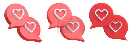 Téléchargez les photos : Ensemble de coeur dans l'icône de bulle de parole isolé sur un fond blanc. Amour comme coeur icône de notification de médias sociaux. Emoji, chat et réseau social. rendu 3d, illustration 3d - en image libre de droit