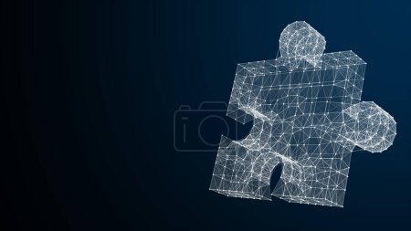 Photo for Abstract Low poly puzzle from lines and points. Wireframe mesh looks like constellation on dark blue background with dots and stars. Futuristic concept. Plexus. 3D render illustration - Royalty Free Image