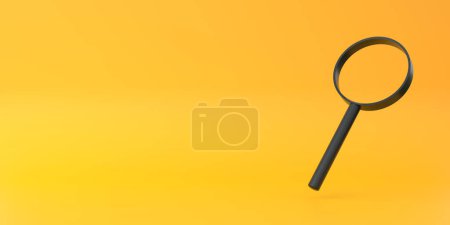 Photo for Magnifying glass flies soars over yellow background. Search, find and discover concept. Minimalism. 3d rendering 3d illustration - Royalty Free Image