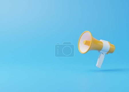 Photo for Loudspeaker and Megaphone announcement on blue background with copy space. Concept of join us, job vacancy and announcement. Cartoon style design. 3D render illustration - Royalty Free Image