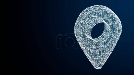 Photo for Abstract Low poly map pointer from lines and points. Wireframe mesh looks like constellation on dark blue background with dots and stars. Futuristic concept. Plexus. 3D render illustration - Royalty Free Image