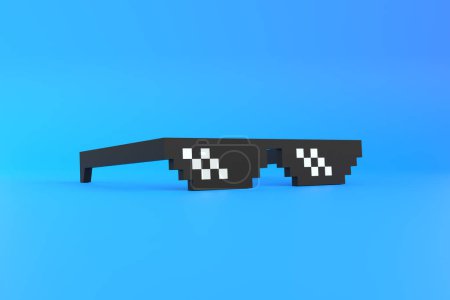 Photo for Meme pixel glasses on a blue background. Minimalistic concept. 3D rendering 3D illustration - Royalty Free Image