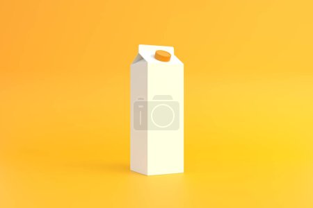 Foto de Envase de cartón con leche sobre fondo amarillo. Concepto de productos lácteos. Plantilla de burla. 3d representación 3d ilustración - Imagen libre de derechos