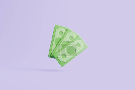 Photo for Green paper dollar icon isolated on purple background. Money and payment concept. Minimalist 3d render illustration - Royalty Free Image