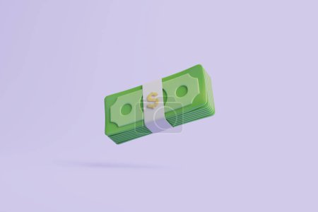 Photo for Bundle of money icon on perple background. US dollars. Money and payment concept. Minimalist 3d render illustration - Royalty Free Image
