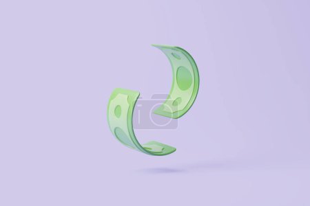Photo for Green paper banknotes isolated on purple background. Money and payment concept. Minimalist 3d render illustration - Royalty Free Image