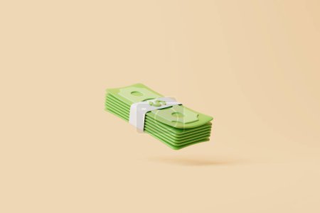Photo for Bundle of money on beige pastel background. US dollars. Money and payment concept. Minimalist 3d render illustration - Royalty Free Image