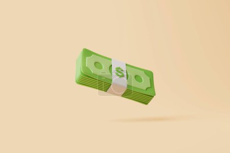 Photo for Bundle of money on beige pastel background. US dollars. Money and payment concept. Simple 3d render illustration - Royalty Free Image