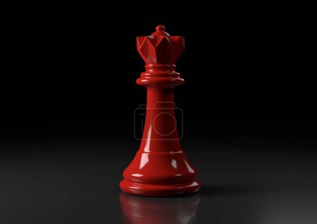 Reine rouge des échecs, debout sur fond noir. Figurine de jeu d'échecs. leader succès concept d'entreprise. Pièces d'échecs. Jeux de société. Jeux de stratégie. Illustration 3d, rendu 3d