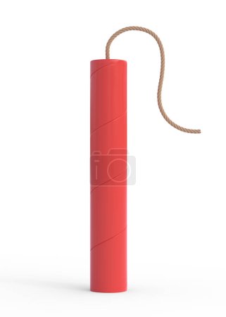 Foto de Baquetas de dinamita roja, TNT con mecha aislada sobre fondo blanco. Suministros explosivos. Ilustración de representación 3D - Imagen libre de derechos