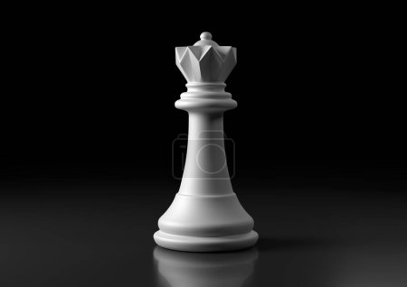 Photo for White queen chess, standing against black background. Chess game figurine. leader success business concept. Chess pieces. Board games. Strategy games. 3d illustration, 3d rendering - Royalty Free Image