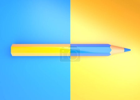 Téléchargez les photos : Crayons jaunes et bleus sur papier coloré. Crayons colorés. Concept de fond minimal créatif. Illustration de rendu 3D - en image libre de droit