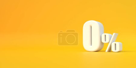 Foto de Signo de cero por ciento blanco brillante sobre un fondo amarillo. 0% de descuento en venta. Ilustración de representación 3d - Imagen libre de derechos