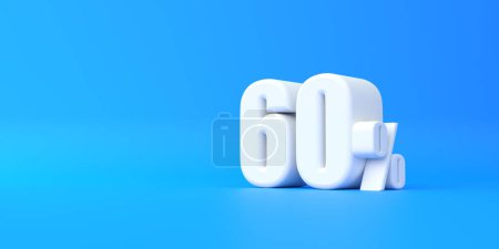Photo for Glossy white sixty percent sign on blue background. 60% discount on sale. 3d rendering illustration - Royalty Free Image