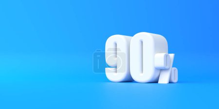Foto de Señal blanca brillante del noventa por ciento sobre fondo azul. 90% de descuento en venta. Ilustración de representación 3d - Imagen libre de derechos
