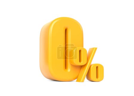 Téléchargez les photos : Signe jaune brillant de zéro pour cent isolé sur fond blanc. 0 % réduction sur la vente. Illustration de rendu 3d - en image libre de droit
