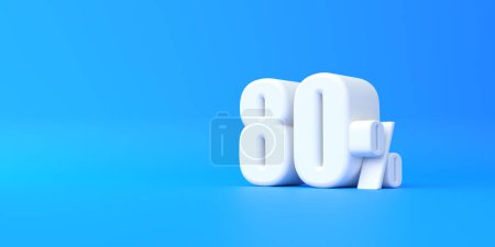 Foto de Señal blanca brillante del ochenta por ciento sobre fondo azul. 80% de descuento en venta. Ilustración de representación 3d - Imagen libre de derechos