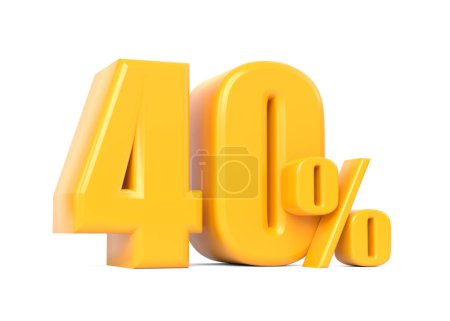 Foto de Signo amarillo brillante del cuarenta por ciento aislado sobre fondo blanco. 40% de descuento en venta. Ilustración de representación 3d - Imagen libre de derechos