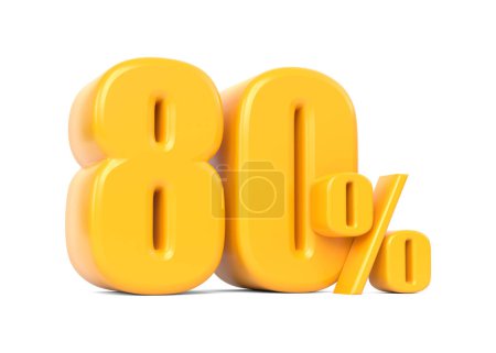 Photo for Glossy yellow eighty percent sign isolated on white background. 80% discount on sale. 3d rendering illustration - Royalty Free Image