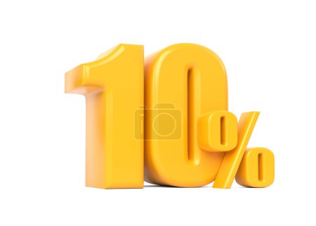 Foto de Signo amarillo brillante del diez por ciento aislado sobre fondo blanco. 10% de descuento en venta. Ilustración de representación 3d - Imagen libre de derechos