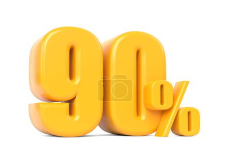 Foto de Signo de 90% amarillo brillante aislado sobre fondo blanco. 90% de descuento en venta. Ilustración de representación 3d - Imagen libre de derechos