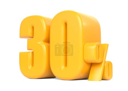Foto de Signo amarillo brillante del treinta por ciento aislado sobre fondo blanco. 30% de descuento en venta. Ilustración de representación 3d - Imagen libre de derechos