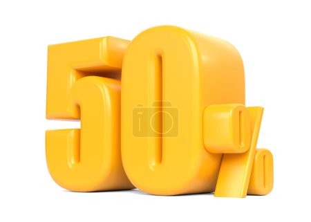 Photo for Glossy yellow fifty percent sign isolated on white background. 50% discount on sale. 3d rendering illustration - Royalty Free Image