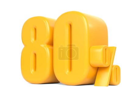 Photo for Glossy yellow eighty percent sign isolated on white background. 80% discount on sale. 3d rendering illustration - Royalty Free Image