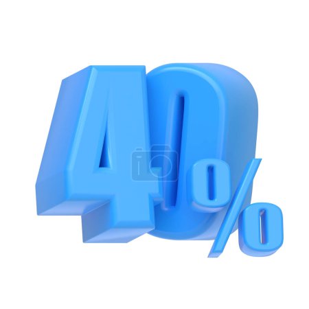 Foto de Signo azul brillante del cuarenta por ciento aislado sobre fondo blanco. 40% de descuento en venta. Ilustración de representación 3d - Imagen libre de derechos